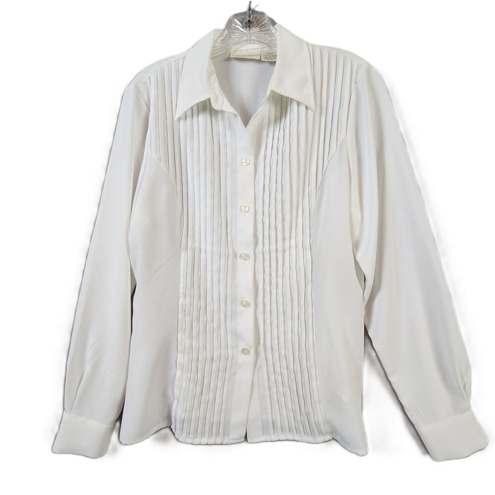 Christie & Jill Blouse Women Size 8 White Pleated Front Polyester